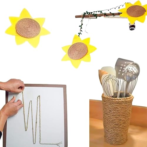 Miniatura 9 de Cuerda de yute trenzada natural de 0.197 in y 328 pies, cuerda de yute marrón resistente y gruesa para manualidades, jardinería, agrupación,