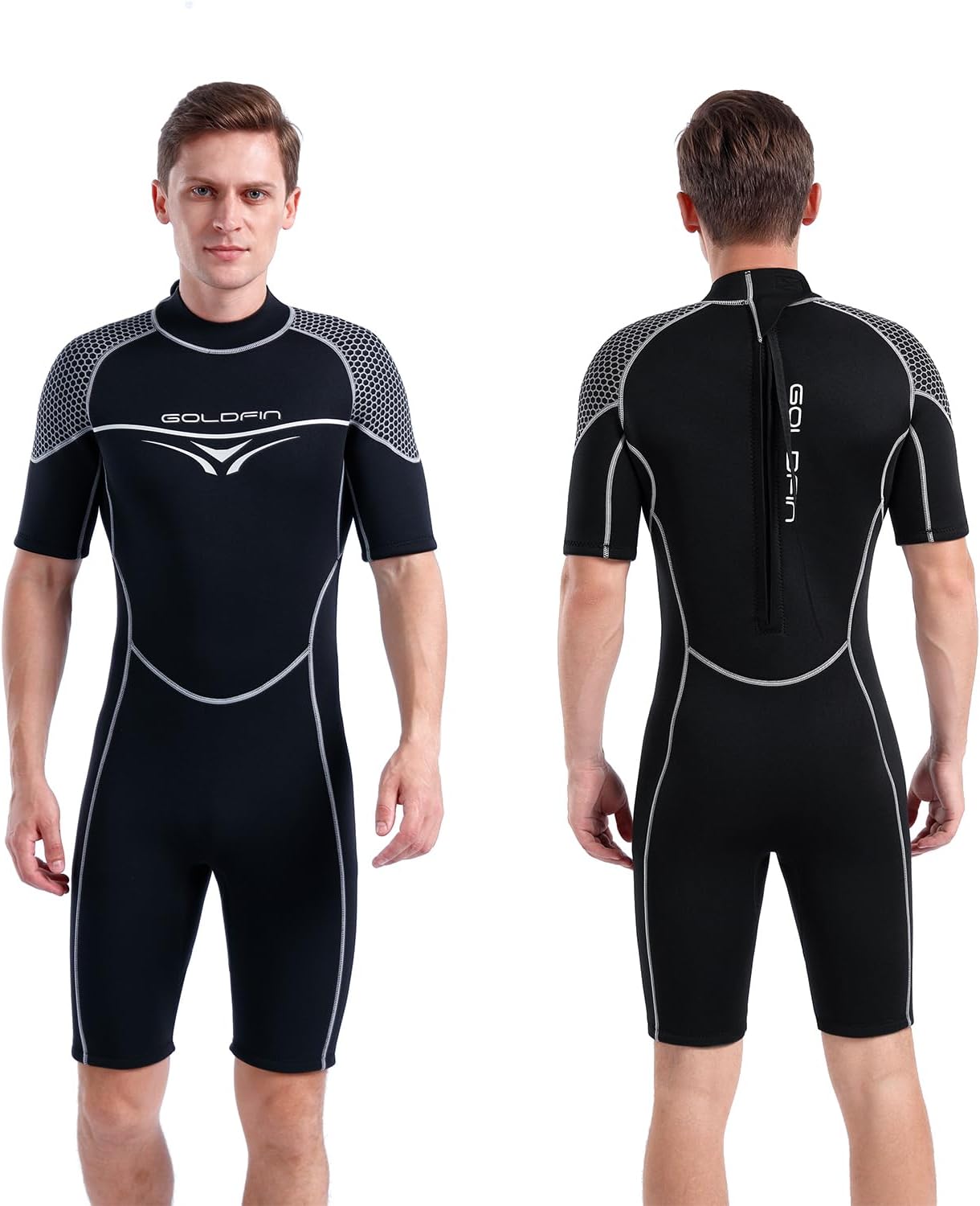 GoldFin Mens Wetsuit, 3mm Shorty Back Zip Wetsuits for Men