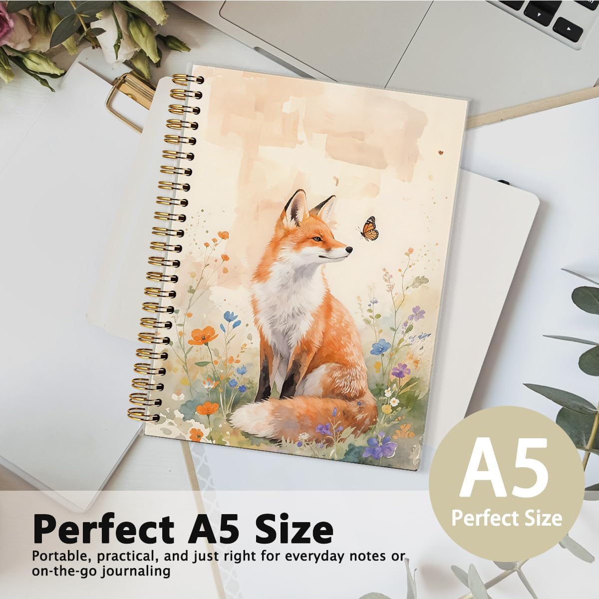 Cute Notebooks for Women Girls Fox Lovers, Fox Watercolor Spiral Notebook Journal, Fox Gifts, College Ruled Hardcover Spiral Notebook Journal for Work Notes Journaling 5.5x8.3 image 2