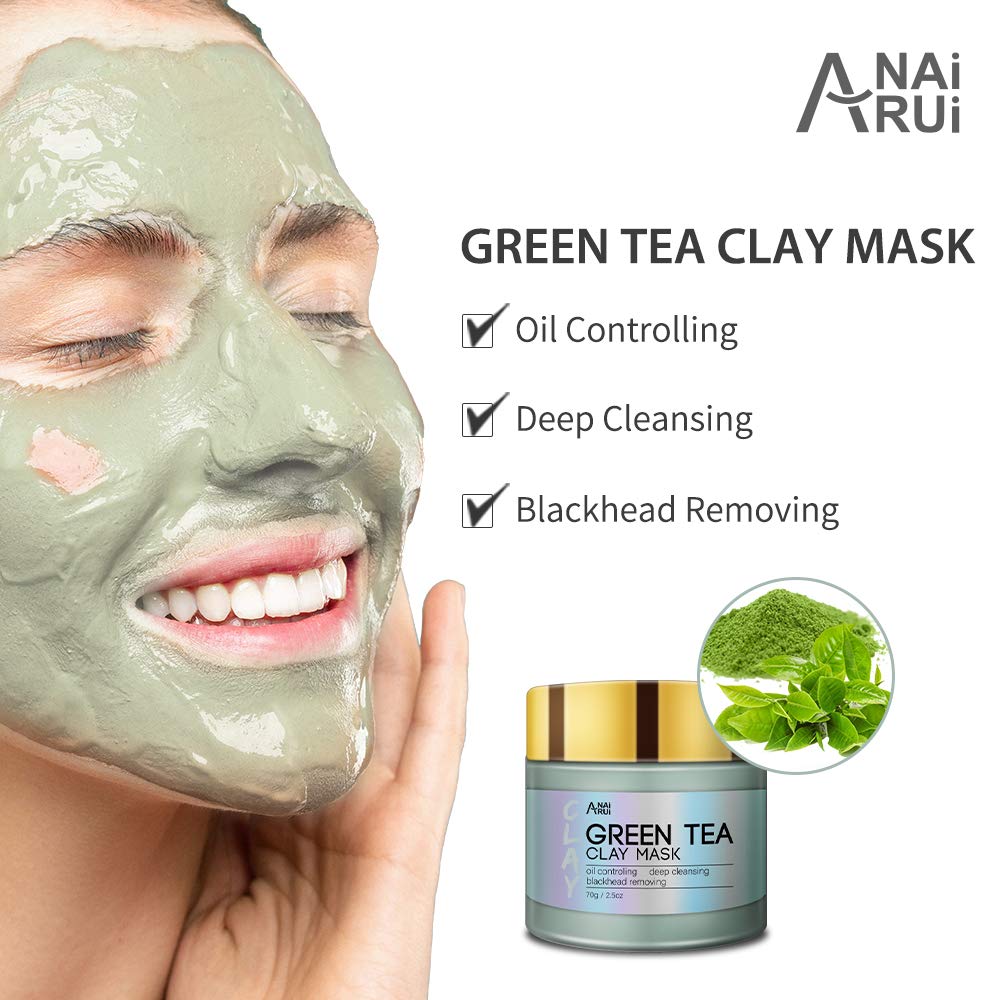 ANAI RUI Turmeric Clay Mask - Green Tea Detox Clay Mask - Dead Sea Minerals Mud Mask, Spa Facial Mask Set, 2.5 oz each : Beauty & Personal Care
