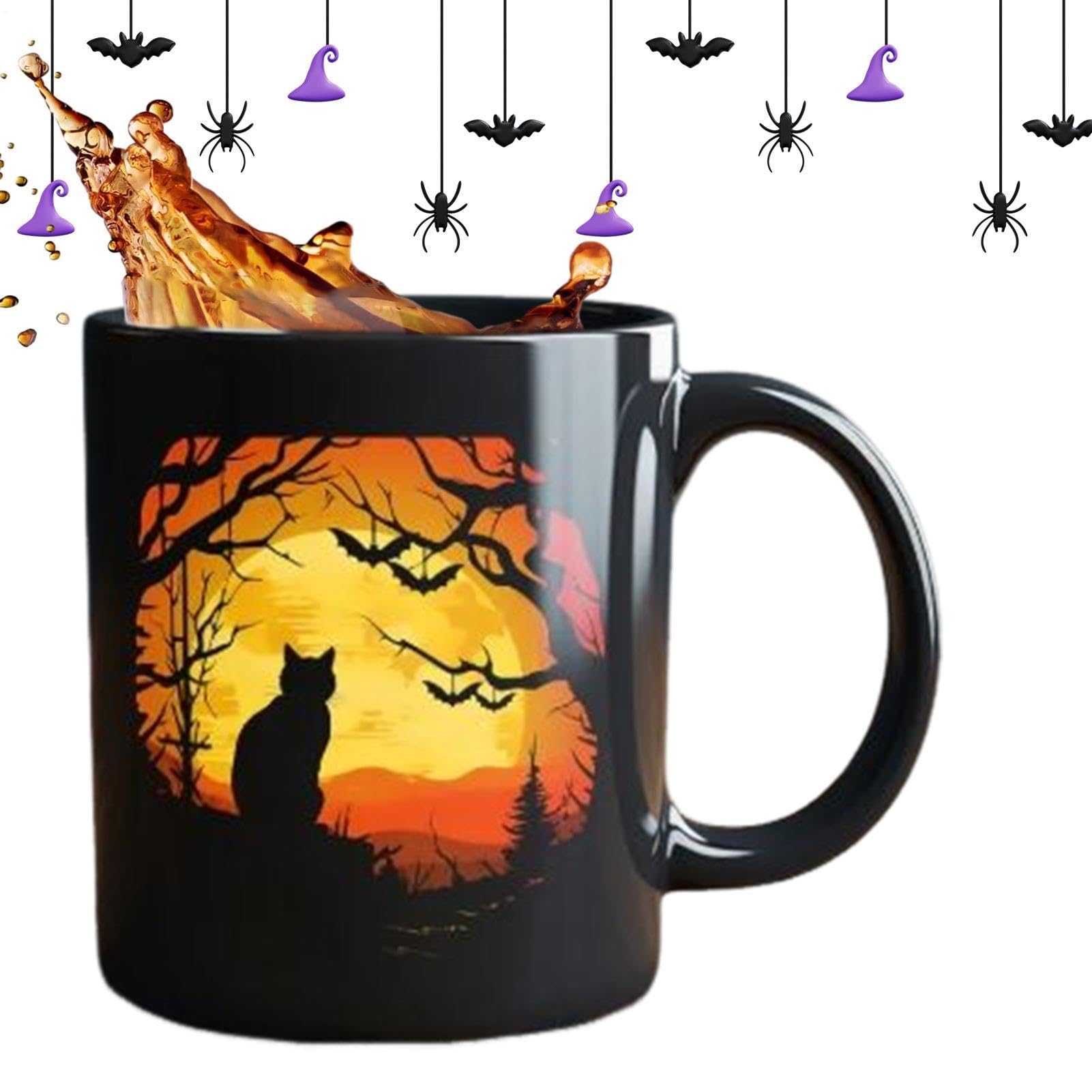 Taza Halloween de café con gato misterioso para escritorio de oficina y estudio