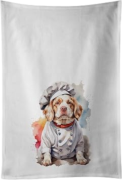 Carolines Treasures Clumber Spaniel Chef Kitchen Towel Set of 2 White Dish Towels Decorative Bathroom Hand Towel for Hand, Face, Hair, Yoga, Tea, Dishcloth, 19 X 28, White