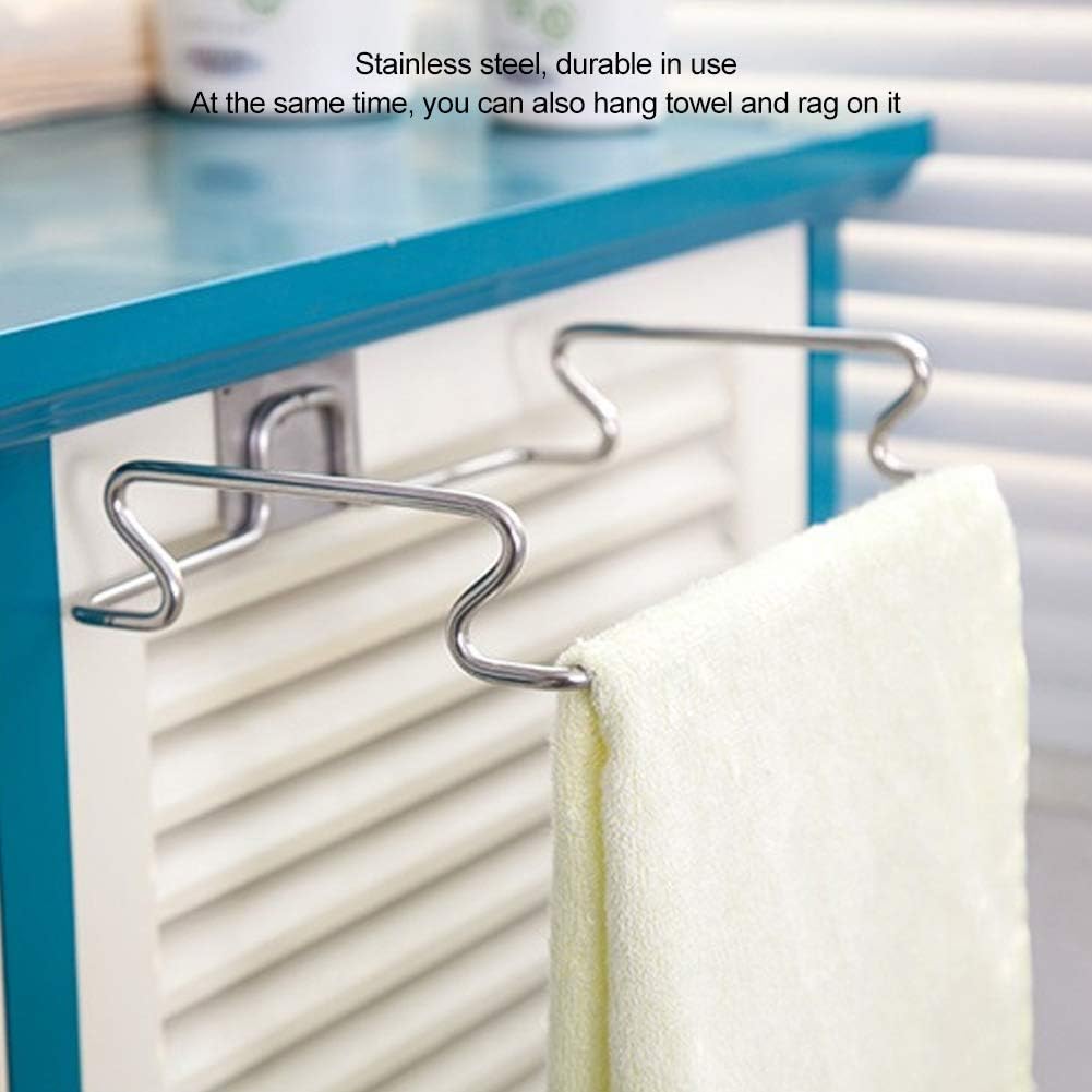 Garbage Bag Hanger, Hanging Garbage Bags Storage Organizer Rack Stainless Steel Trash Bag Holder Towel Gloves Hanger for Kitchen Cabinet Cupboard Drawer Back Door Hangers