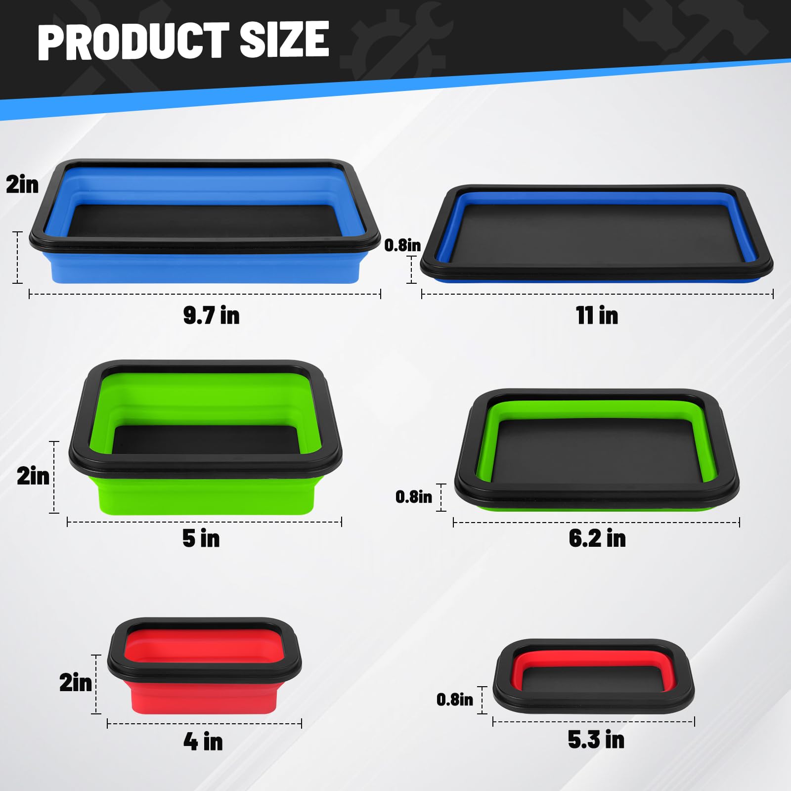Collapsible Magnetic Parts Tray Set, 3 Different Size Tool Trays Foldable Silicone Magnetic Tool Trays for Bolts, Screws, Nuts & Other Small Metal Parts, Magnetic Square Silicone Bowls Red Blue Green