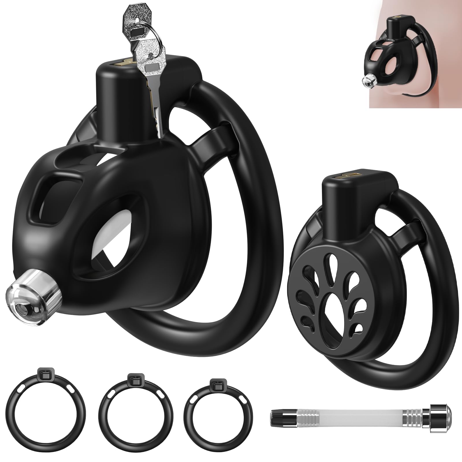 Cage de Chasteté Pénis Sex Toýs Homme Couple - 2 Styles Chastity Cage Légère avec 3 Taille Anneaux de Pénis 2 Serrure Invisible et 1 Cathéter Urétral, BDSM Cage à Pénis Plate pour Contrôle l’Érection