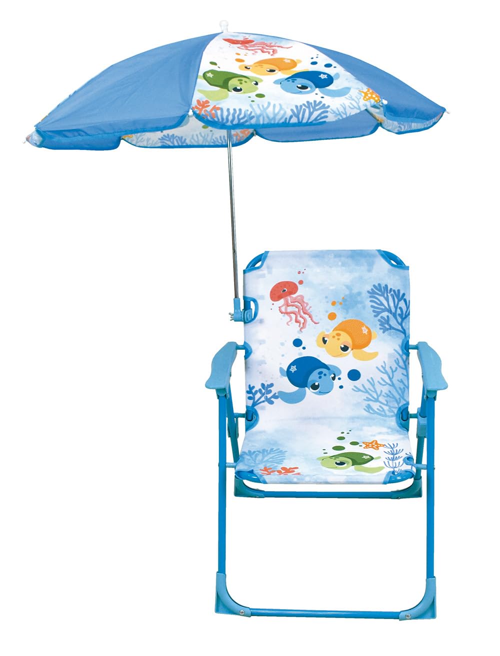 Fun House Niño 713516 MA - Silla Plegable para Tortuga (H.53 x 38,5 x 37,5 cm, con sombrilla Ø65 cm, Color Azul