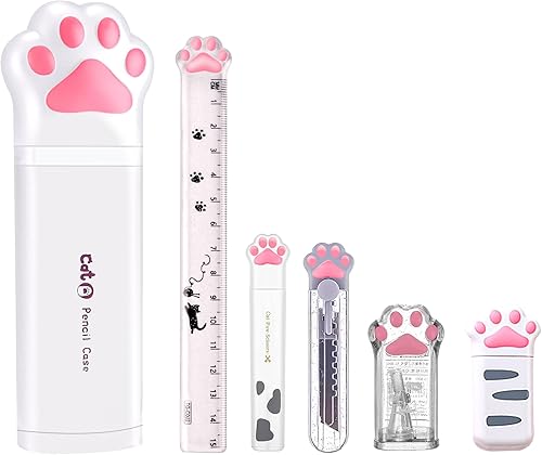 BITOSEE Juego de 6 piezas de artículos de papelería, suministros escolares kawaii, incluye sacapuntas de corrección, regla de cinta de corrección,