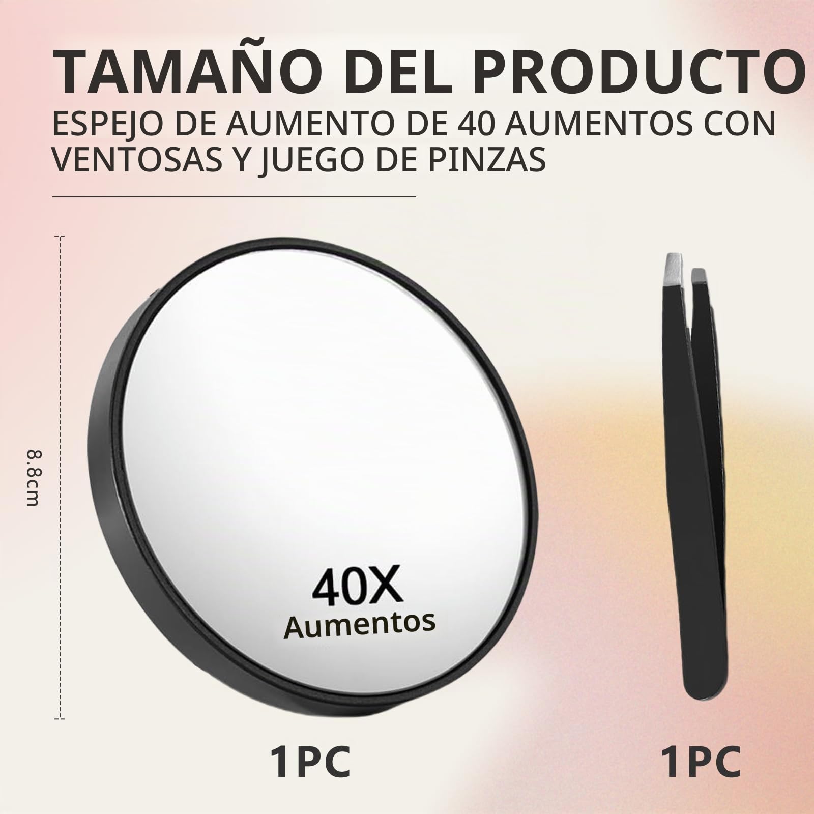 Espejo de aumento de 40X con ventosas y juego de pinzas, espejo cosmético con fuerte aumento para maquillaje preciso y depilación de cejas