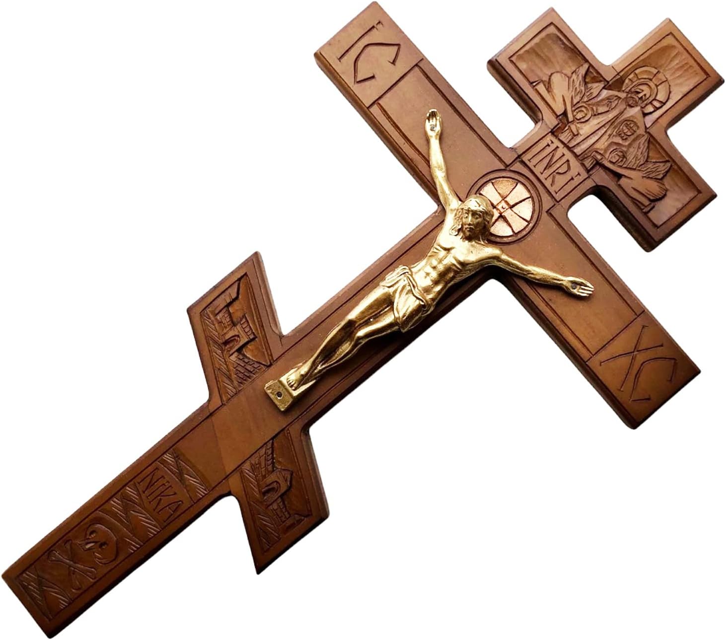 Large Decorative Orthodox Catholic Hand Carved Wooden Wall Cross Crucifix with JESUS CHRIST