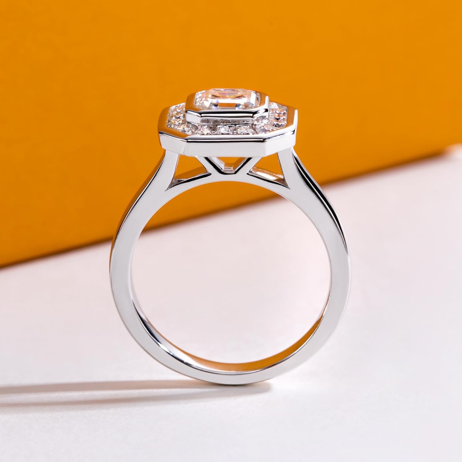 Moissanite Engagement Rings 2.524CTTW(2CT Center Stone) D Color VVS1 Clarity 925 Sterling Silver Princess Cut Halo Wedding Promise Anniversary Rings for Women with Certificate - Image 3