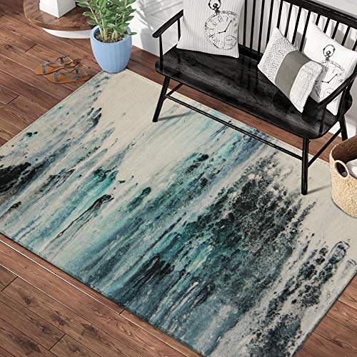 Lahome Washable Area Rug - 3'x5' Bedroom Bathroom Entryway Rug Non-Slip Accent Distressed Blue Throw Rug Floor Carpet for Kitchen Entry Laundry Living Room Rug Decor (3’x 5’, Blue)