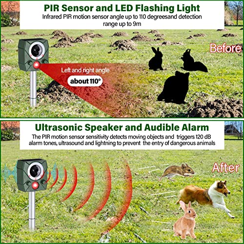 Solar Animal Repeller Cat Repellent Deterrent Devices Outdoor Ultrasonic Squirrel Repeller Motion Detection Siren And Flashing Light For Dog Raccoon Deer Rabbit Fox Yard Garden (4 Pieces) #TOP4