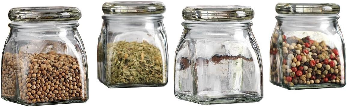 3 Ounce Clear Glass Spice Jar with Glass Lid - Contemporary Square Finish, Set of 12 Jars