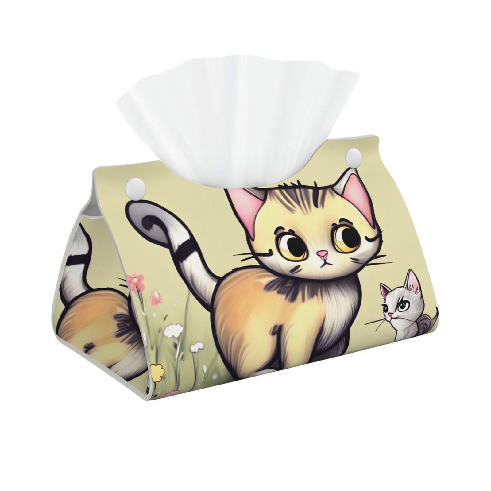 Cat and Butterfly Long Leather Tissue Box Cover-Waterproof PU Leather Tissue Holder for Bathroom, Decorative Rectangular Tissue Case