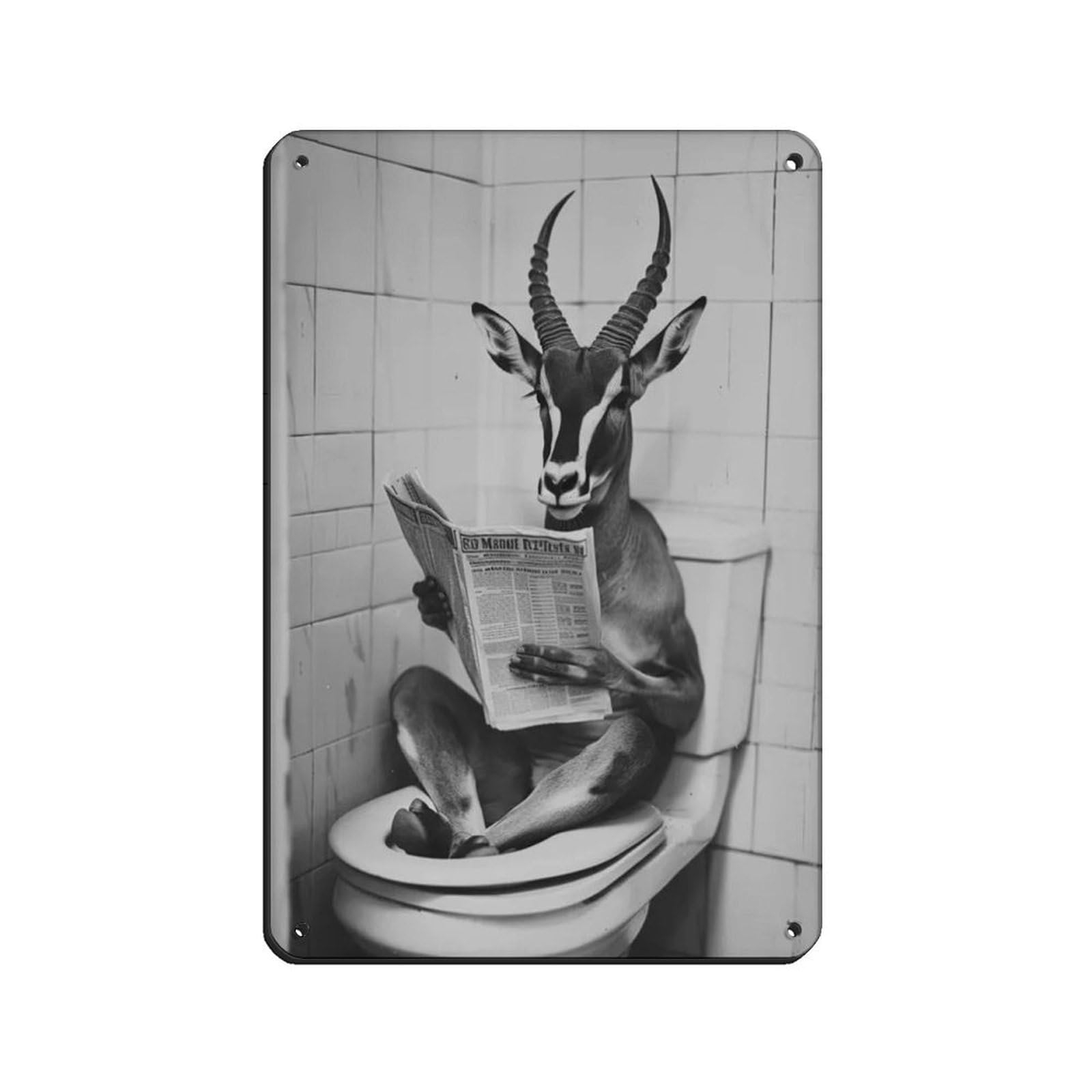 Lxwnze 20L X 30W Cm Impala Sitting On The Toilet Reading A Newspaper Tin Sign Vintage Metal Pub Club Cafe Bar Home Wall Art Decoration Poster Retro 8X12inch(20X30cm)
