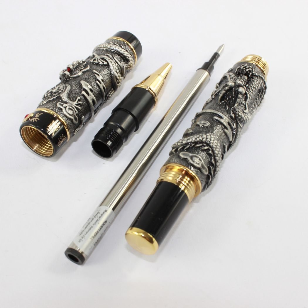 Gullor Jinhao Chinese Dragon Füllfederhalter – Antik Grau/silber, Mit Schwarzer Tintenmine, Geschenk-Pen