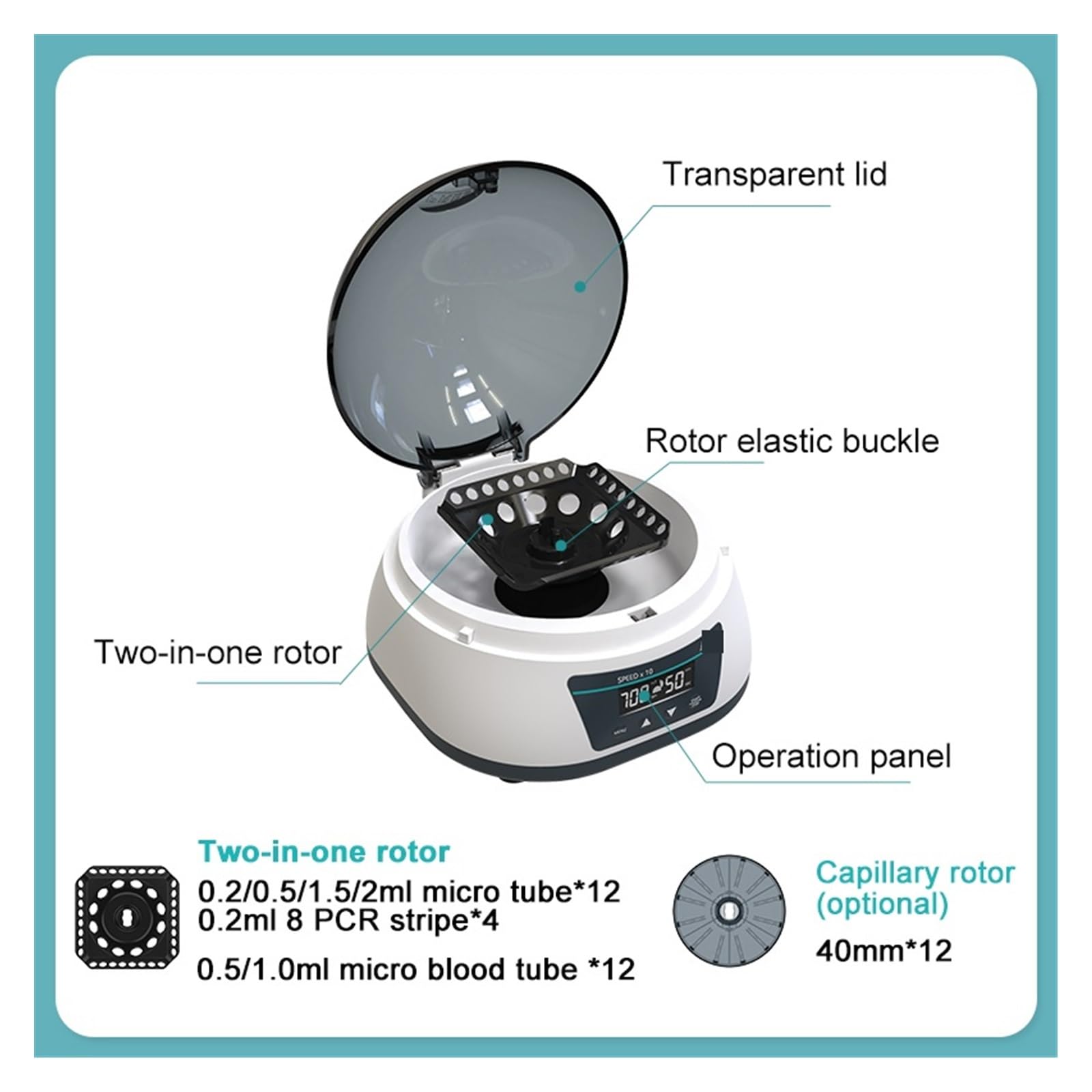 Laborzentrifuge, digitale Plasmazentrifuge, Mini-Zentrifugenmaschine for 0,2/0,5/1,5/2 ml Reagenzglas, 4000 U/min, 7000,Präzise Geschwindigkeit(7K(7000rpm))