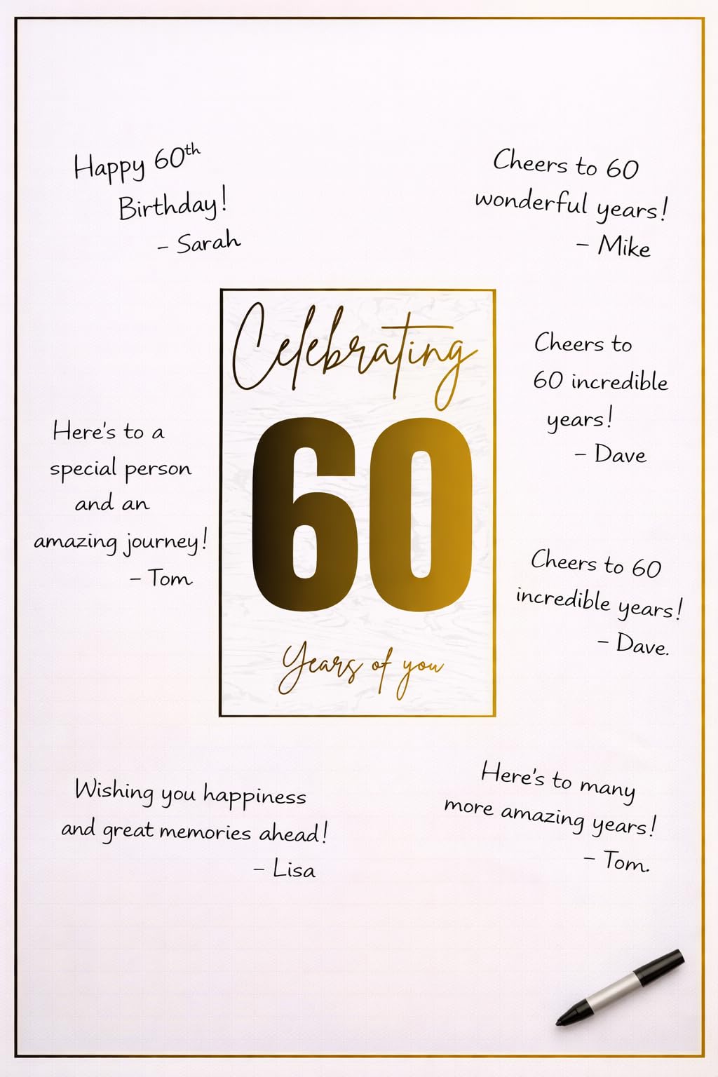 Milestone Birthday Message Board A3 -Keepsake Poster Guest Book signage art work- personalised party decoration (60th)
