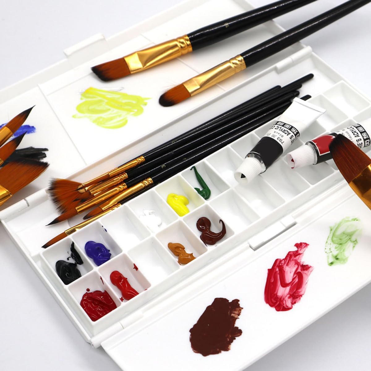 MUELODSIC Compartment Folding Watercolor Palette Box Portable Paint Mixing Tray with Smooth Surface for Artists Painters Students and Manicurists Easy to Clean and Store