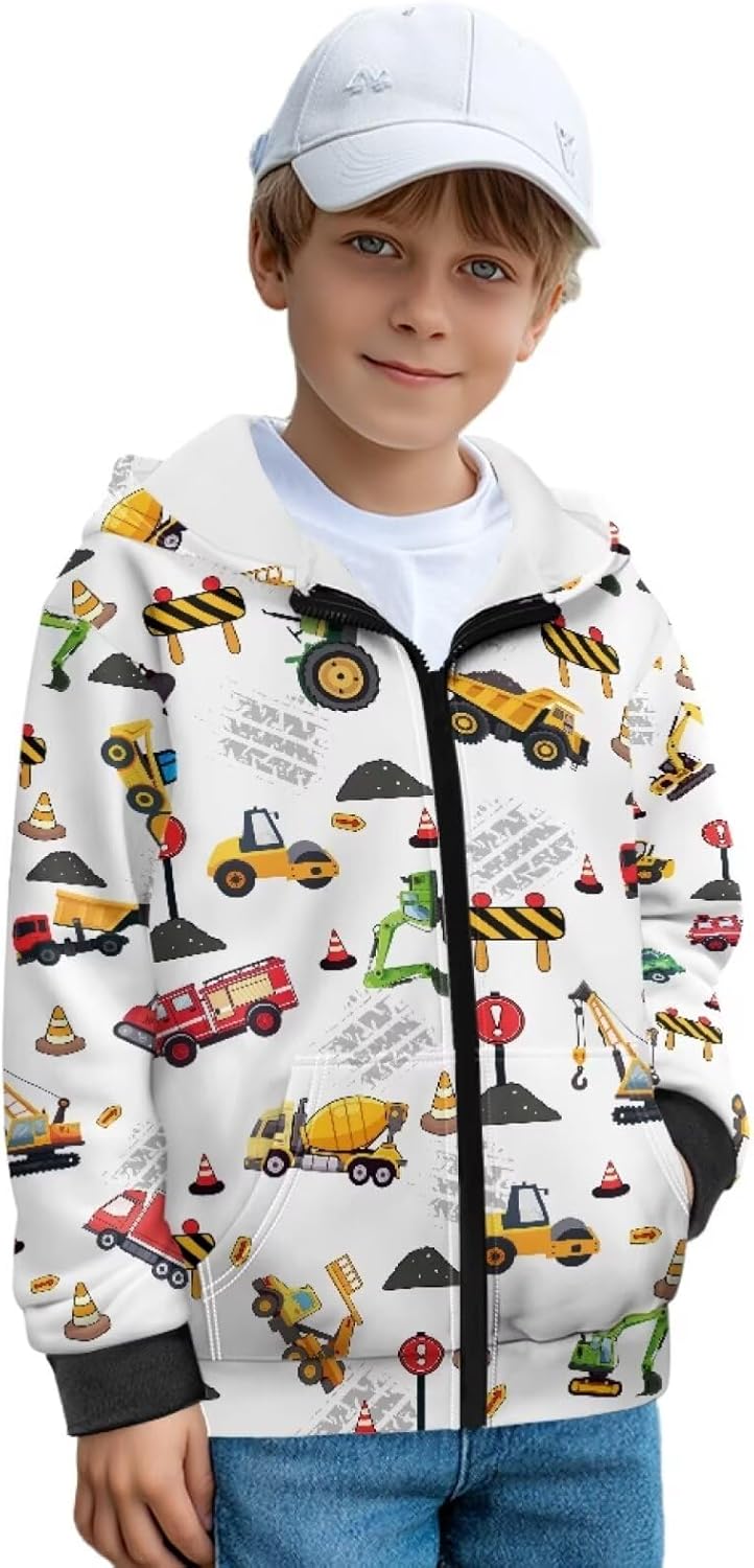 Kids Sweatshirts Hoodies Boy Girl Full-Zip Pullover Tops Loose Fitting Athletic Clothing with Fleece Lining