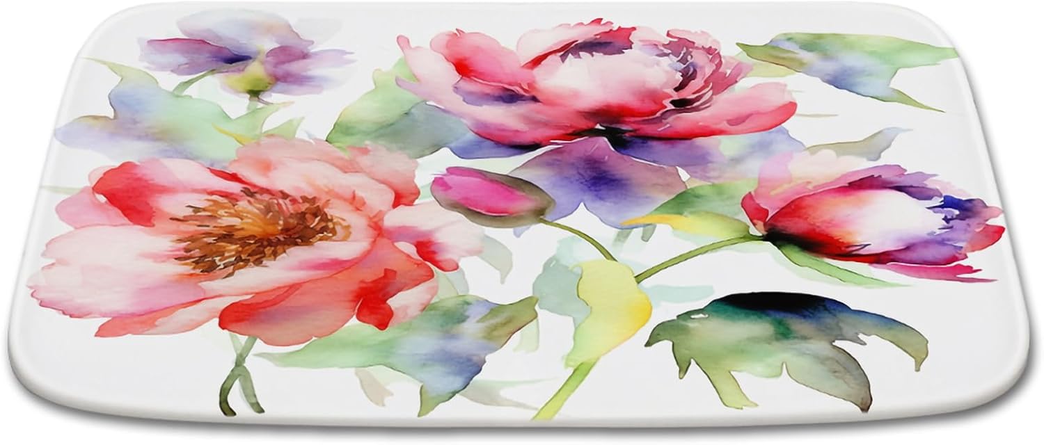 lczVEN Purple Pink Floral Bath Rugs, Imitation Cashmere Spring Flowered Colorful