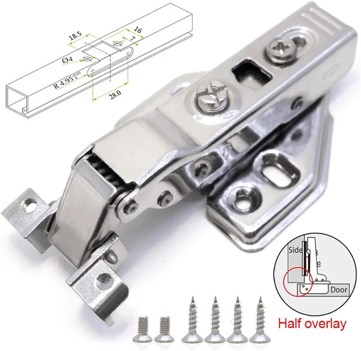 Aluminum Metal Frame Hinge Bathroom Kitchen Wine Cupboard Shoe Cabinet Wardrobe Bookcase Display Furniture Glass Door Hinges 1Pcs(Silver Half Overlay)