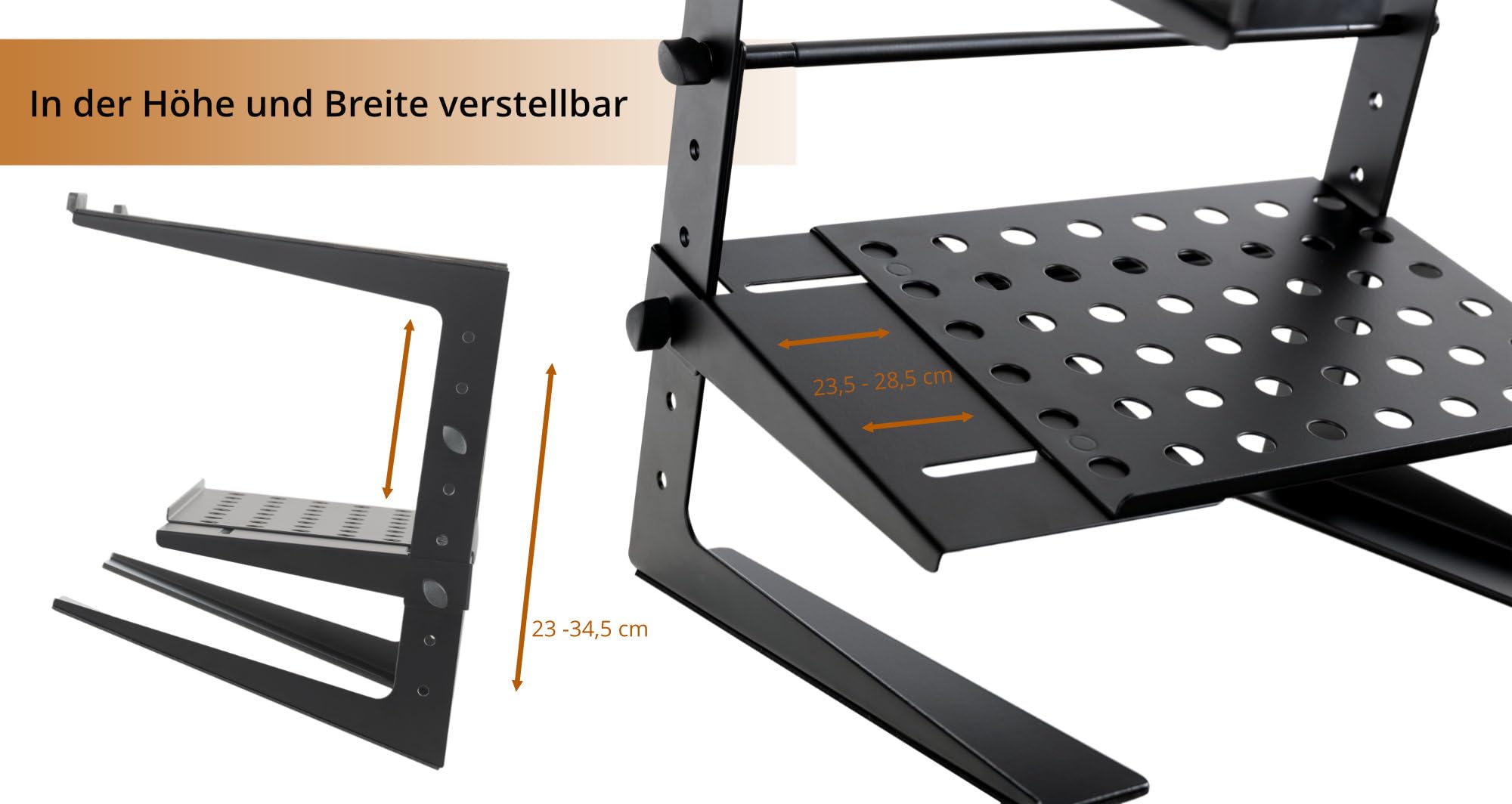 Pronomic LS-200 Deluxe Soporte para Portátil DJ Soporte para Notebook (Altura Ajustable, Superficie Adicional, Ideal para DJs y músicos, Material: Acero) Negro