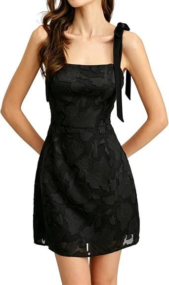 RIHOAS Floral Tie Strap Mini Dress for Women,A-line Mini Party Club Dress Cocktail Homecoming Short Dress
