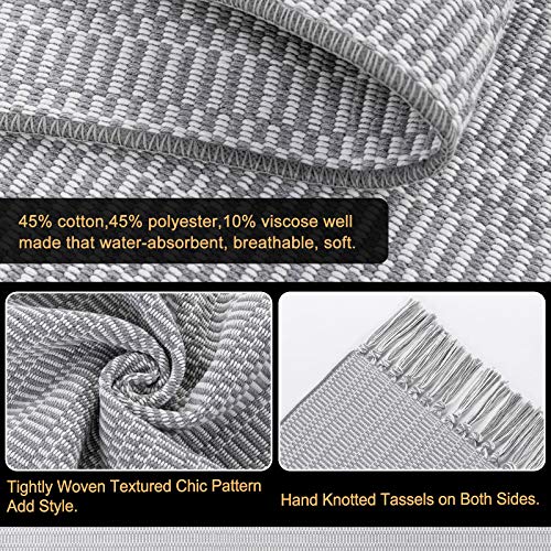 Carvapet Woven Small Area Rug With Tassels Chic Stripes Kitchen Rugs Throw Rug Runner For Bathroom Laundry Bedroom Low-Pile Welcome Mats For Entryway Porch Front Door,2'X3',Light Grey #TOP1