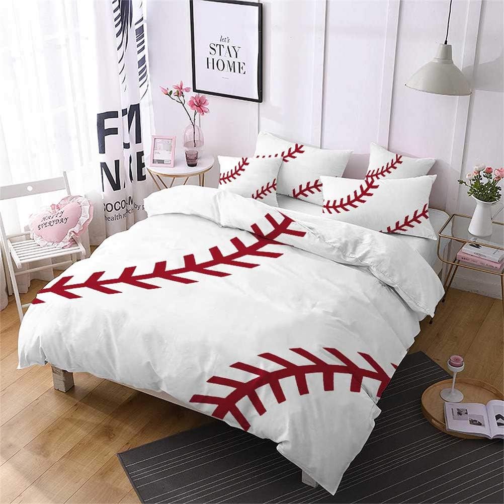 LanS Precise Baseball Sport Series Duvet Cover Bedding Set, Duvet Cover and Pillowcase, 3/4 Piece Set (Duvet Cover + 2 Pillowcases + Sheets) Health/Soft/colourfast (I,Twin-3PCS-172x218cm)