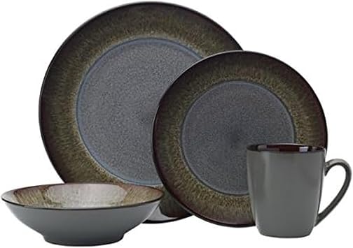 Pfaltzgraff 5237442 Monroe 16-Piece Porcelain Dinnerware Set, Dark Gray Pack of 16