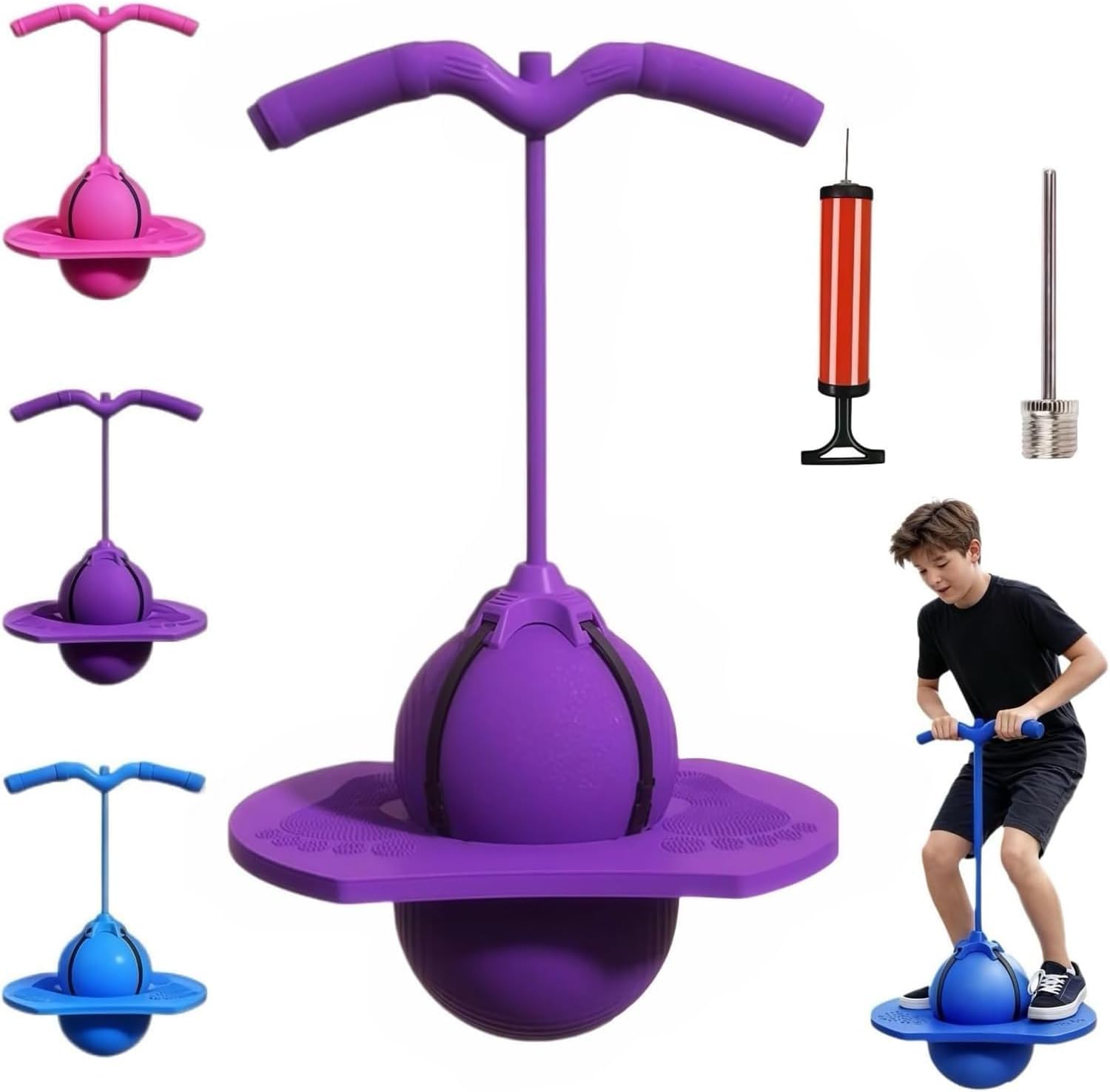STOAT Balón de Salto Equilibrado para Niños, Pelota Pogo con Mango, Antideslizante, Juguete Deportivo para Casa, Jardín, Juego y Ejercicio Físico (Violeta)