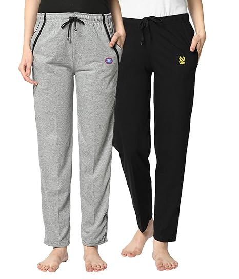 Multicolor Cotton Blended Trackpants for Women(Pack of 2)-D5__BLK__MLG__02-P
