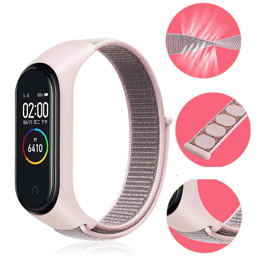 FYISWHO Oddychający pasek sportowy do Xiaomi Smart Band 7 / Mi Band 6 / Band 5 / Band 4 / Band 3, nylonowa bransoletka zamienna do Amazfit Band 5