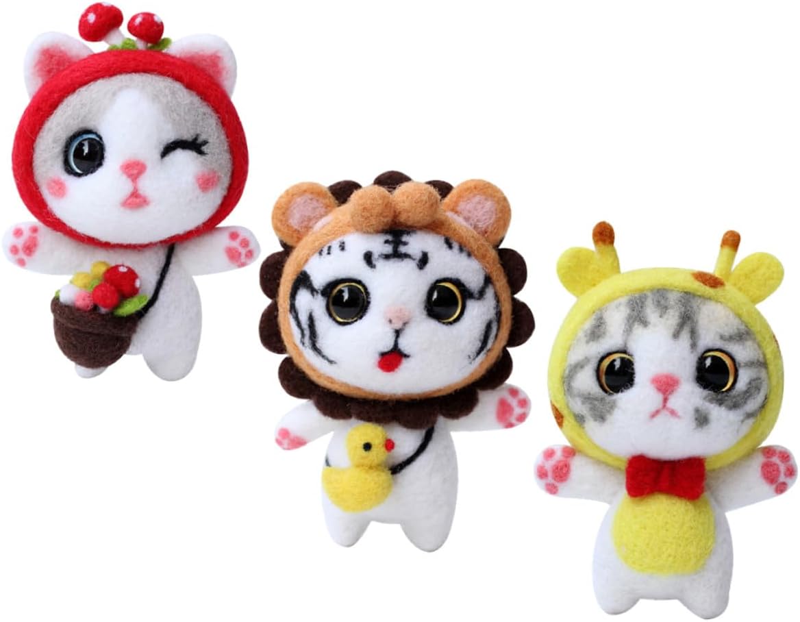 Angoily 3 Sets Needle Felting Kits for Beginners and Professionals Wool Doll DIY Material Kit with Cartoon Animal Shapes Use Felting Starter Supplies for Creative Crafting and Giving