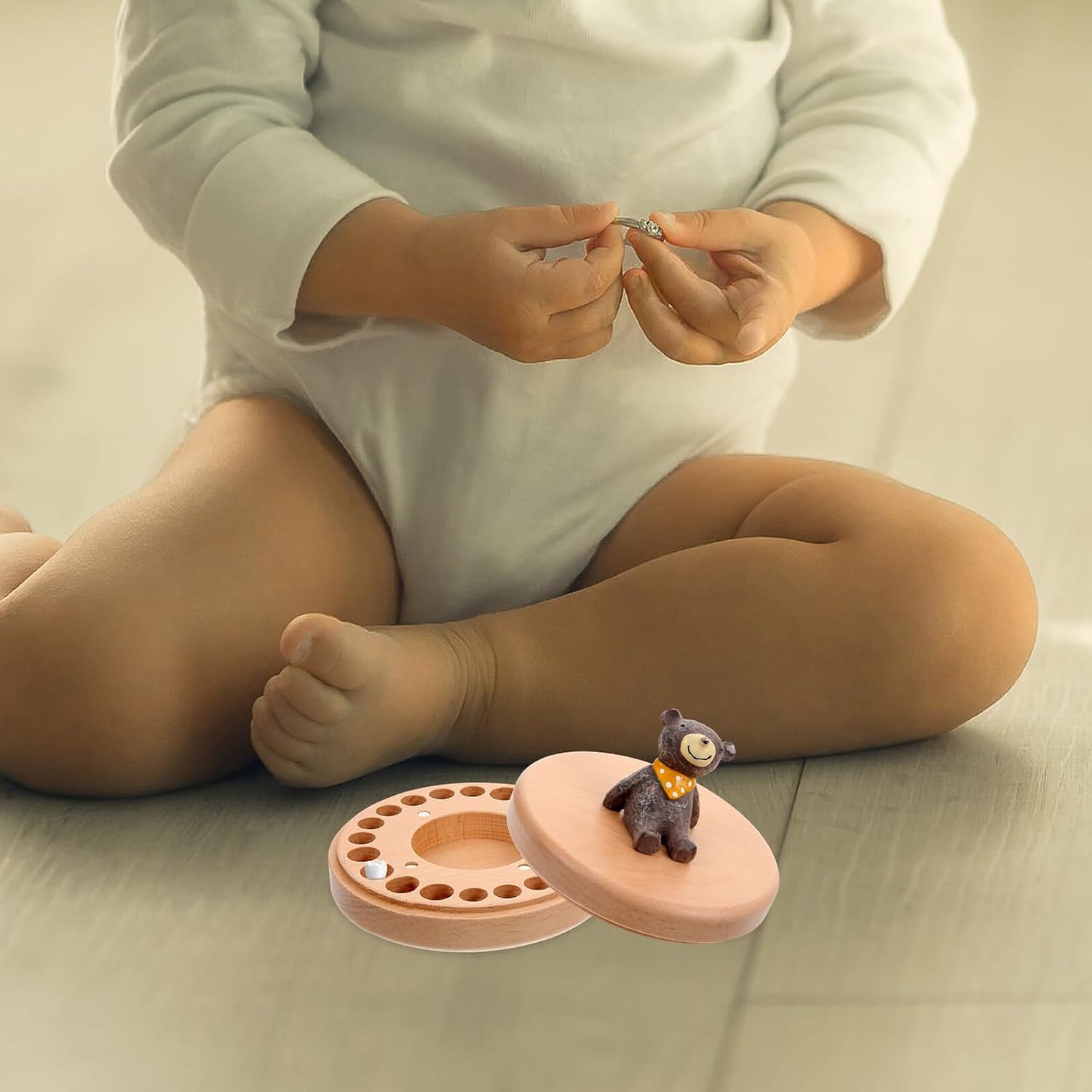 Wooden Teeth and Lanugo Keepsake Box Smooth Finish Lanugo Case Newborn Memory Storage Container Random Color