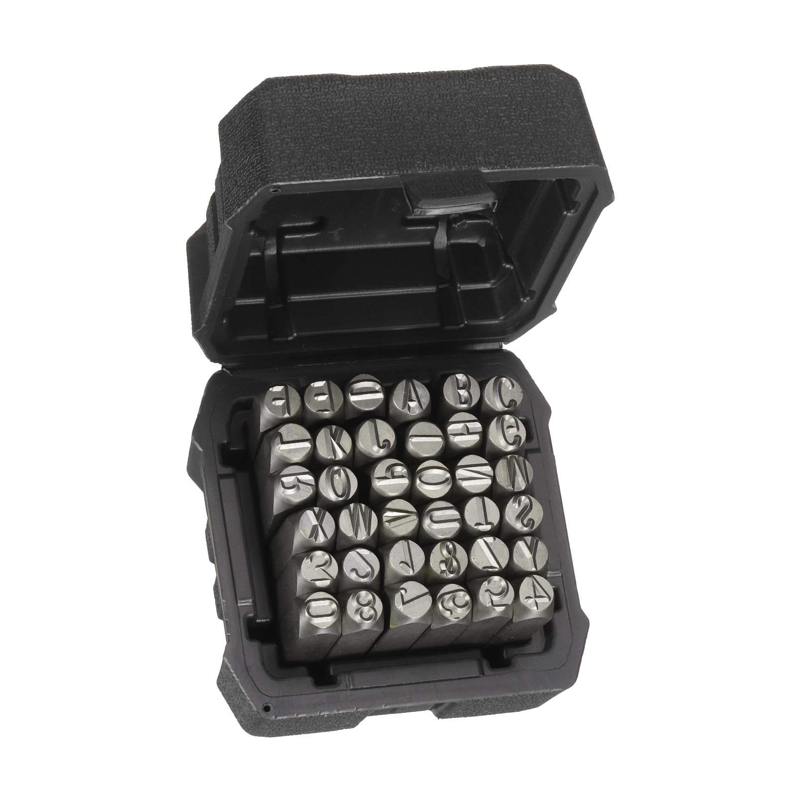 QUARKZMAN 36 Pezzi Caratteri Metallici 15/32" 12mm 40Cr Set Marchi A Lettere Maiuscole E Numeri Con Custodia Per Creazione Gioielli Artigianato Anelli Braccialetti