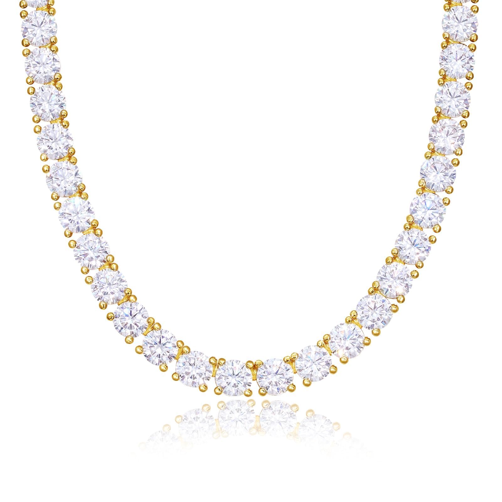 KissYan Tennis Necklaces for Women Men, 14K Gold/Silver Plated Simulated Diamond Chain Round Cubic Zirconia Choker Dainty Jewelry Gift