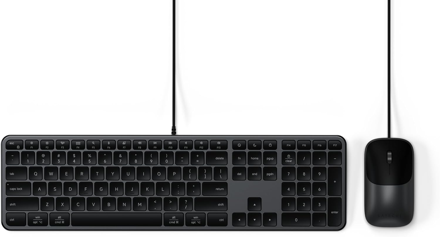 Satechi Slim CLX3 Wired Keyboard & Mouse Combo, USB-C, Space Black