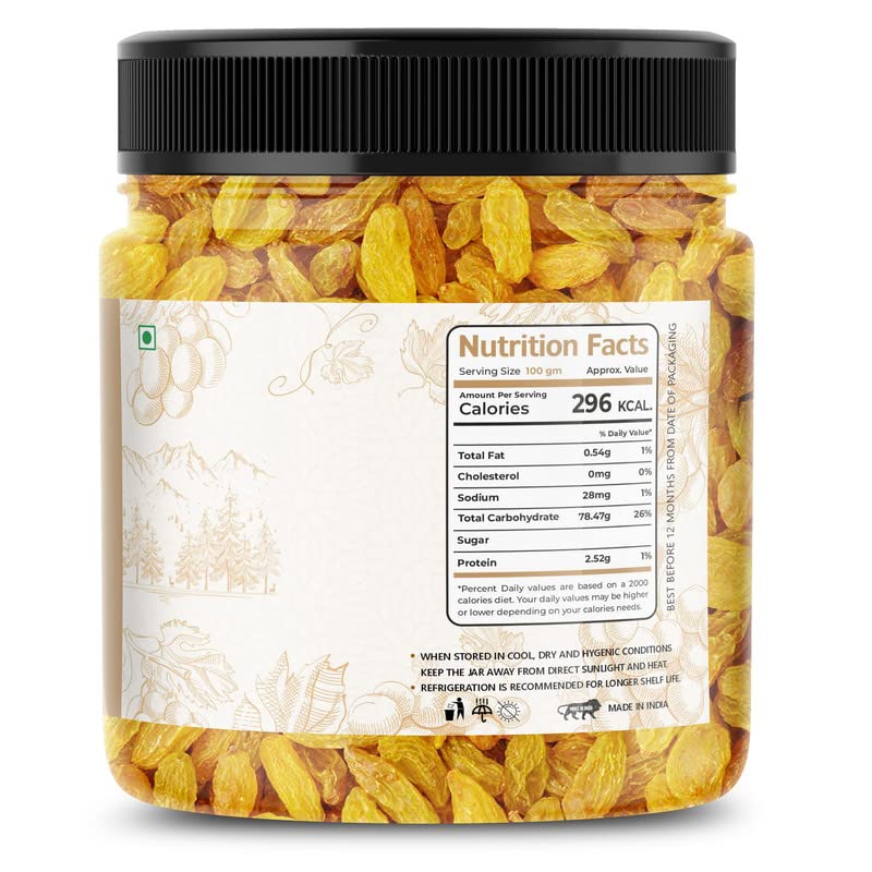 Image of LILA DRY FRUITS Golden Raisin 250 gms | Premium Seedless Green Kishmish | Nutritious Dried Grapes Rich in Iron & Vitamin B | Ideal for Snacking, Baking, Cooking | Perfect for Gifting