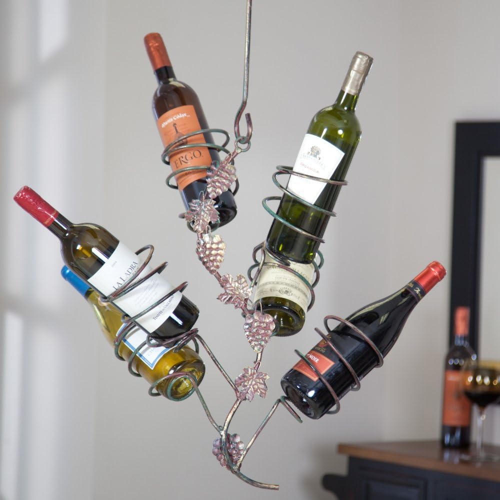 Bottle Bunch Hanging Wine Rack Antique ver de gris Finish