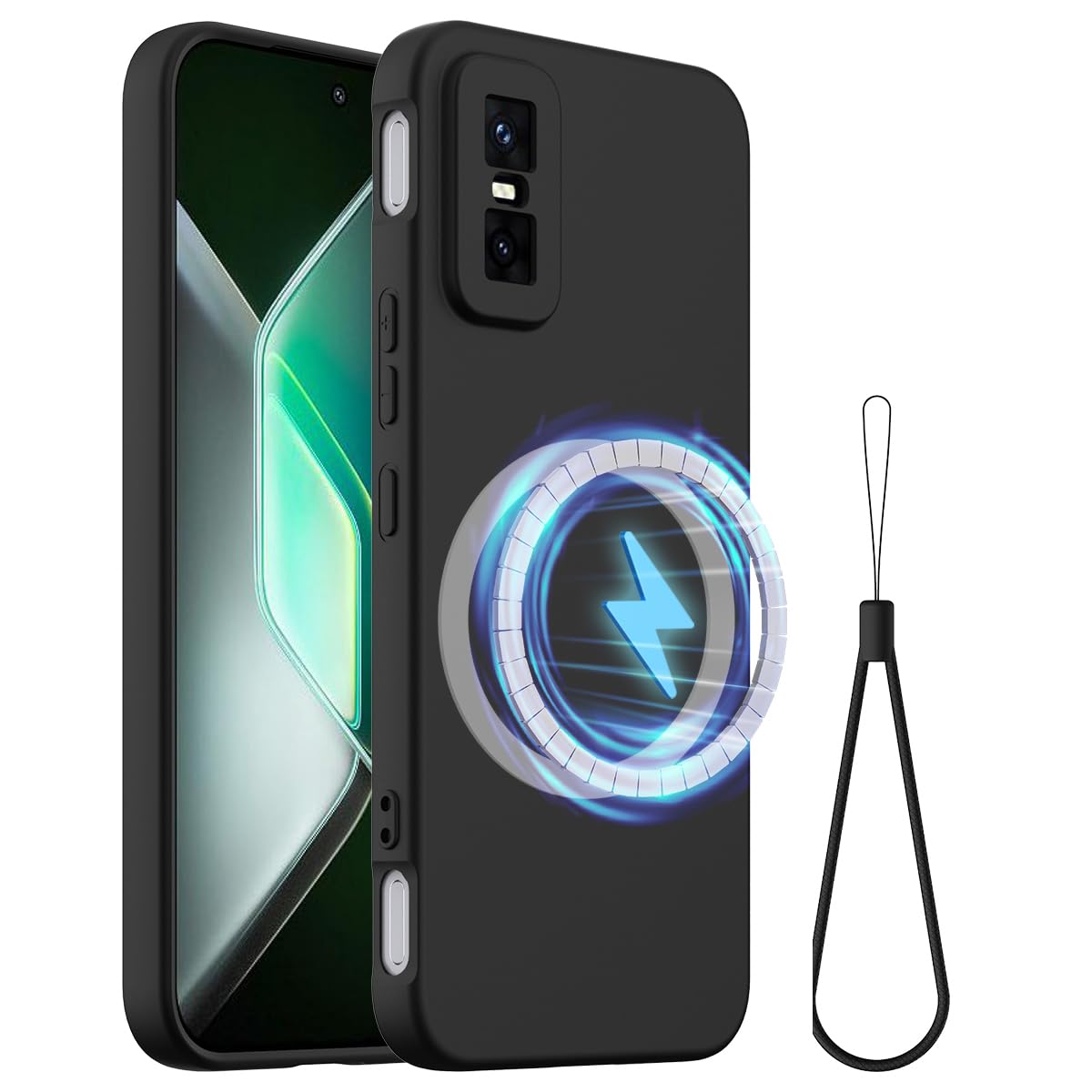 ZORSOME Compatible with Infinix GT 30 Pro 5G Pure Color Simple Case,Support Magnetic Ring, Thin Slim Liquid Silicone Soft Rubber Gel TPU Full Camera Protection Bumper,Black