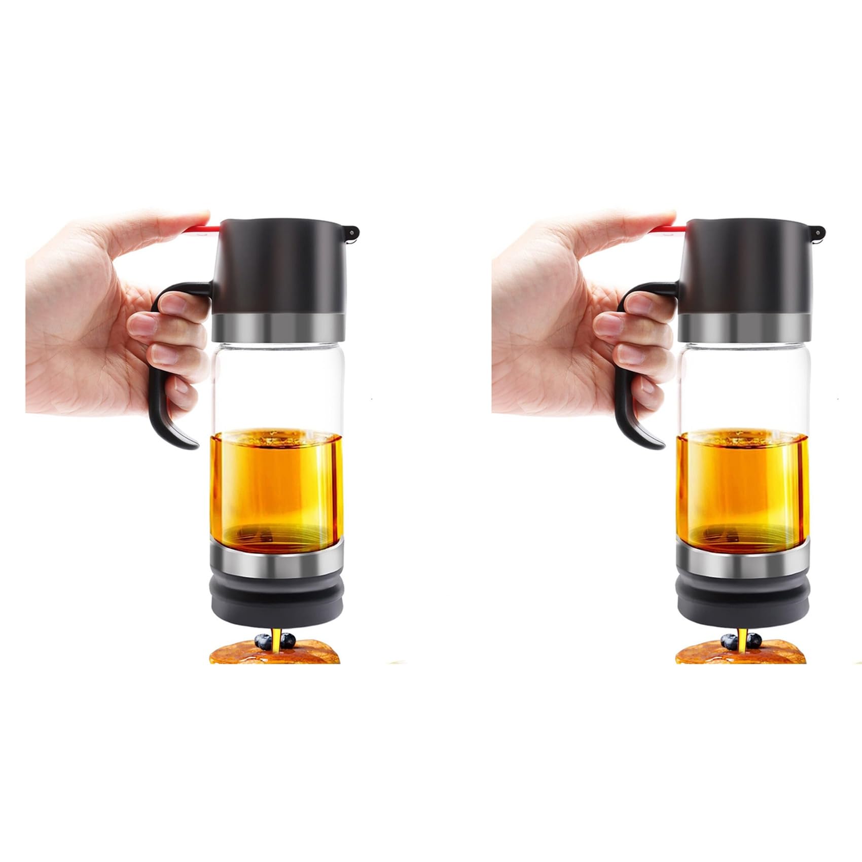 Hndhbfgrt 2X 12 OZ Glass Honey Dispenser,Honey Pot with Handle,Honey Dispenser No Drip,Syrup Dispenser for Coffee or Tea
