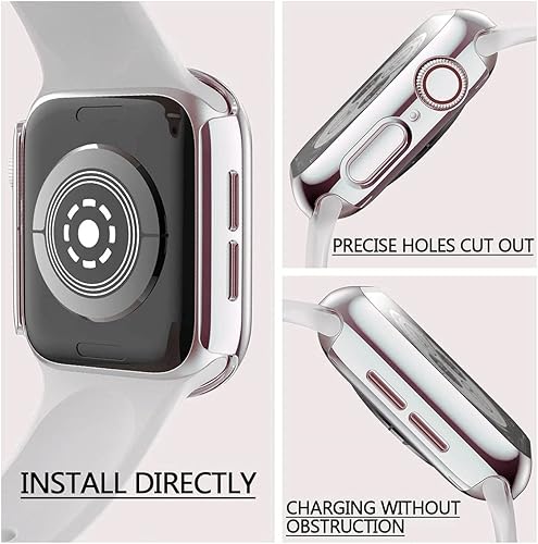 Vista 10 de HANKN Paquete de 2 fundas de vidrio templado de 1.77 pulgadas compatibles con Apple Watch Series 8 7 fundas protectoras de pantalla de vidrio plata