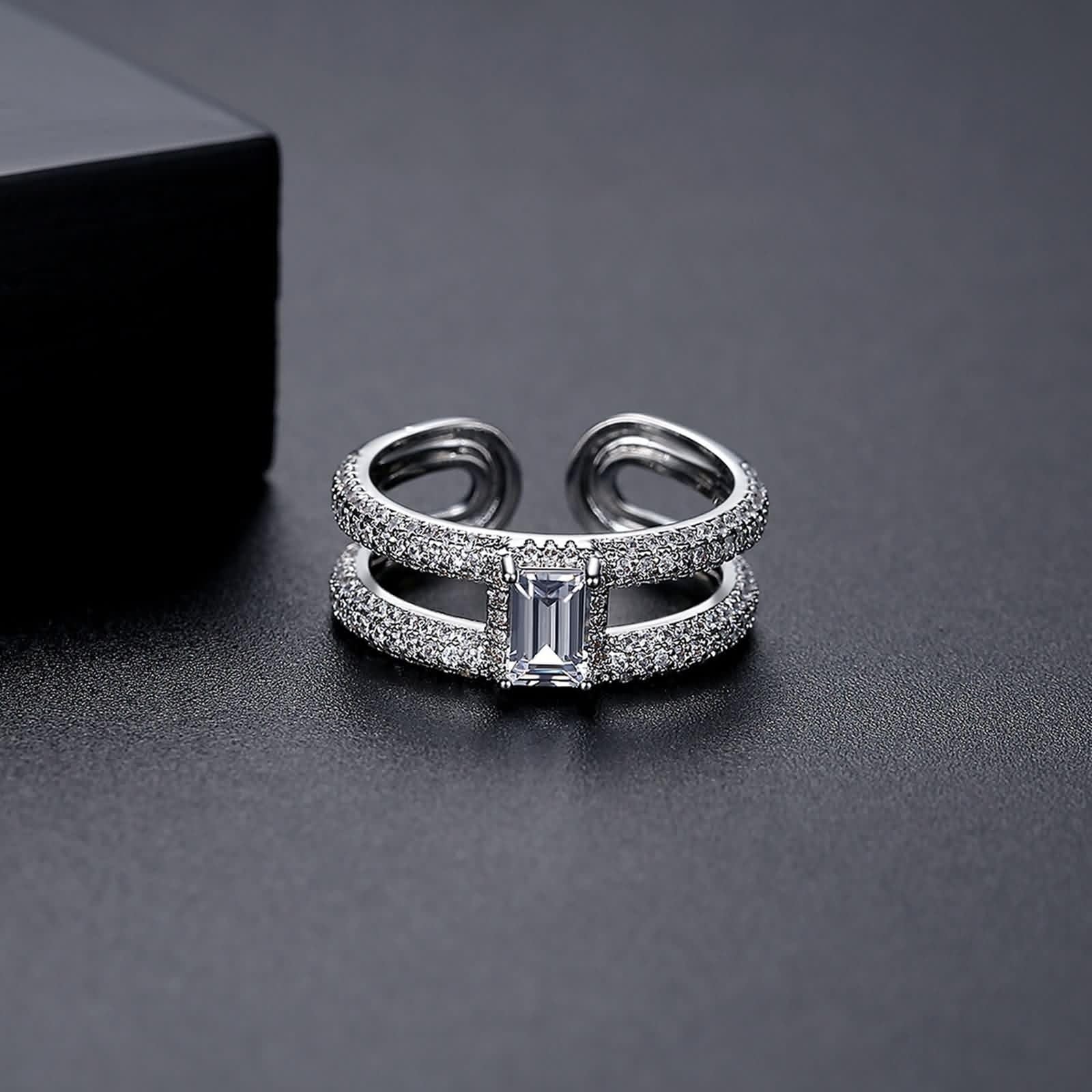 Pierścionek z pasjansem z białego złota obrączka ślubna kobiety 18-karatowy niemetalowy znaczek (tylko moda) laboratoryjny diament prostokąt z cyrkonią biały rozmiar H 1/2 popularna dla pań biżuteria