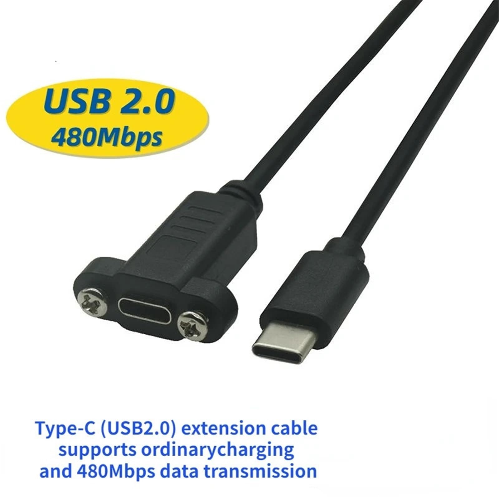 Przedłużacz USB typu C Kabel do transmisji danych USB 3.1 USB-C Złącze przedłużacza męskiego do żeńskiego z ekranowanym panelem śrubowym(1 m, USB 3.1 Type-c)