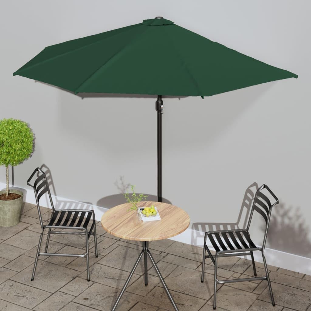 vidaXL Large Green Garden Parasol With Adjustable Crank UV Resistant Polyester & Aluminium Frame 118.1X61 in Perfect For Patio Balcony And Use Outdoor Umbrellas Semicircular Umbrella Protective Shade
