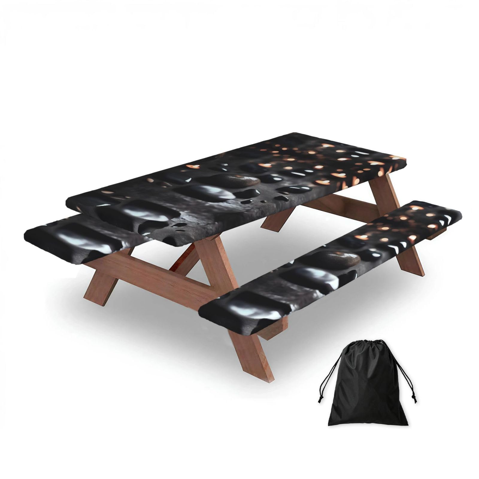 Zqytgfdc Black Mystery Heart Stone Rectangular Water-Repellent Picnic Tablecloths, Outdoor Camping, Picnic, Bbq