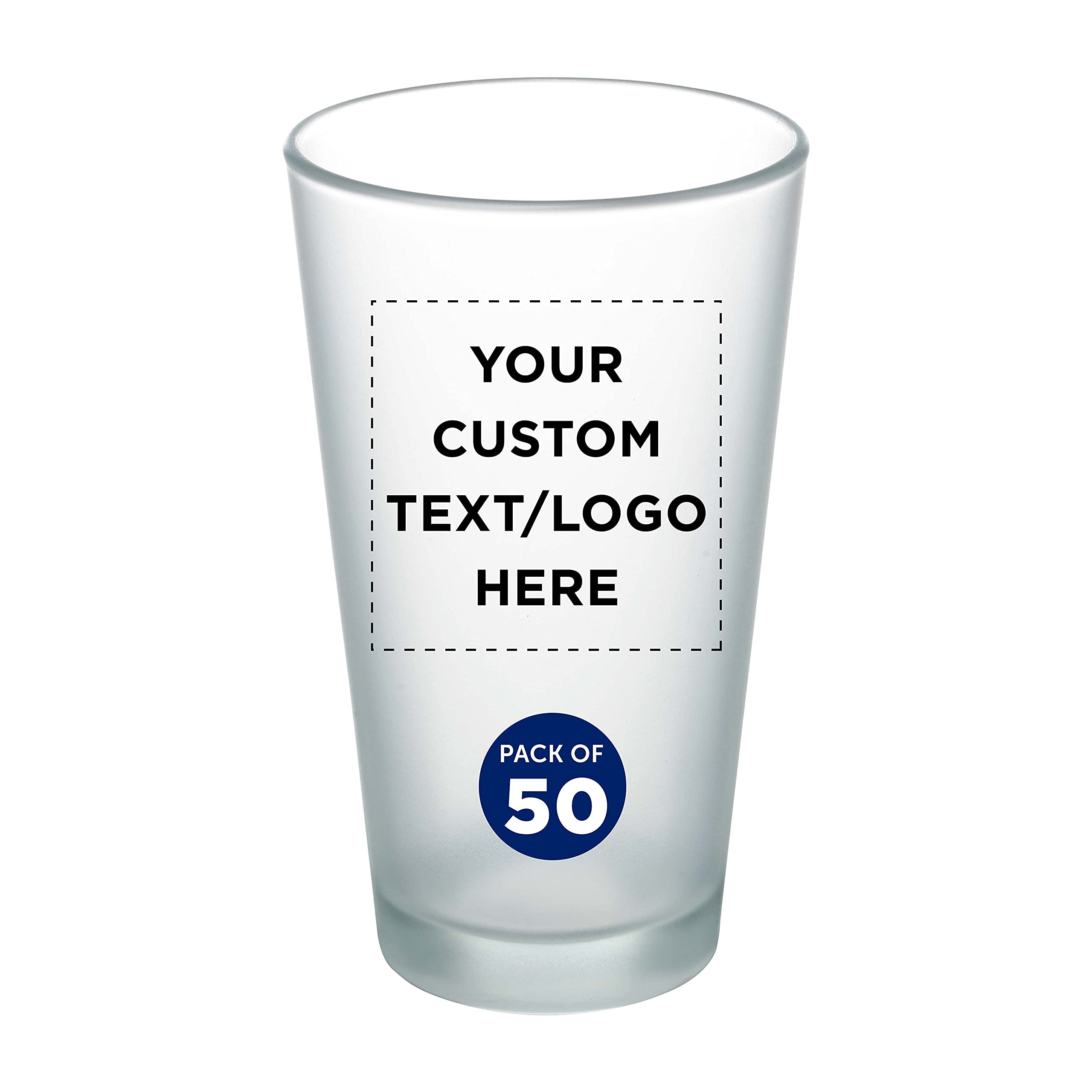 DISCOUNT PROMOS 50 Frosted Pint Glasses Set 16 oz - Customizable Text Logo - Barware Mixing Glass Durable