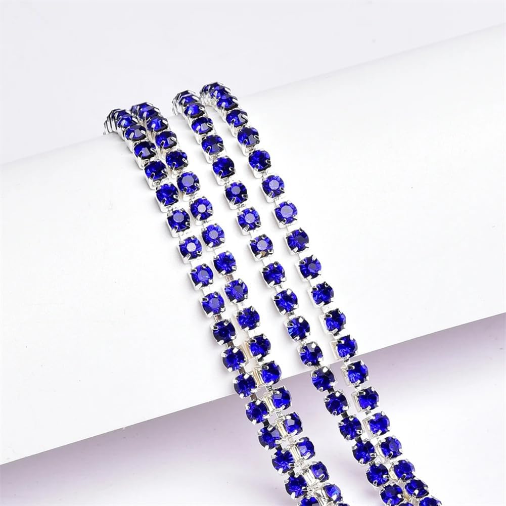 Colored Glitter Glass Rhinestone Trim Silver Claw Strass Cup Chain Sewing Crystal for Crafts Silver AB SS28-6mm#5 Meters
